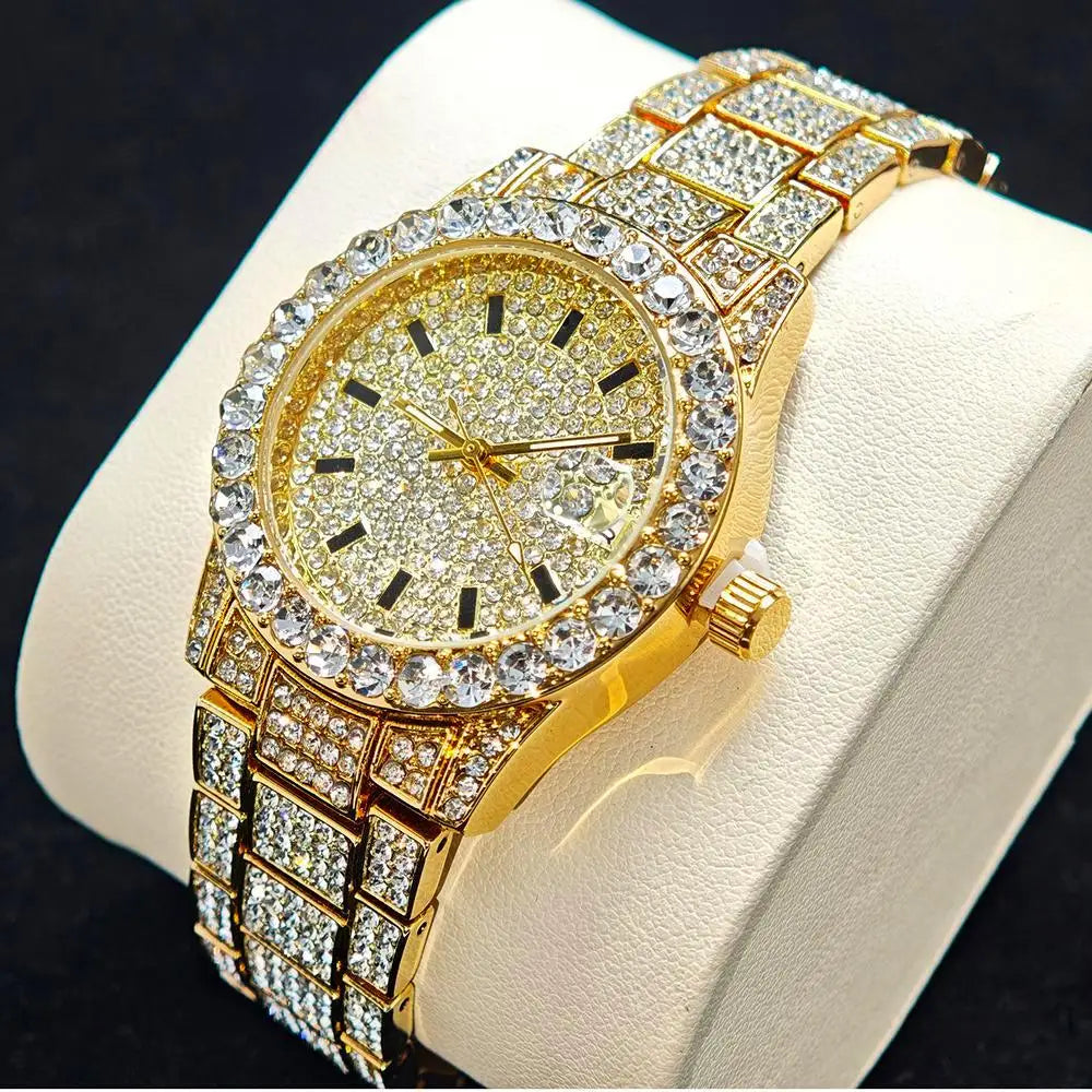 2025 Hot Fashion Gold Watches Women Luxury Stainless Steel Elegant Iced Diamond Jewelry Quartz Wristwatch Ladies Dropshipping - Sun Studio
