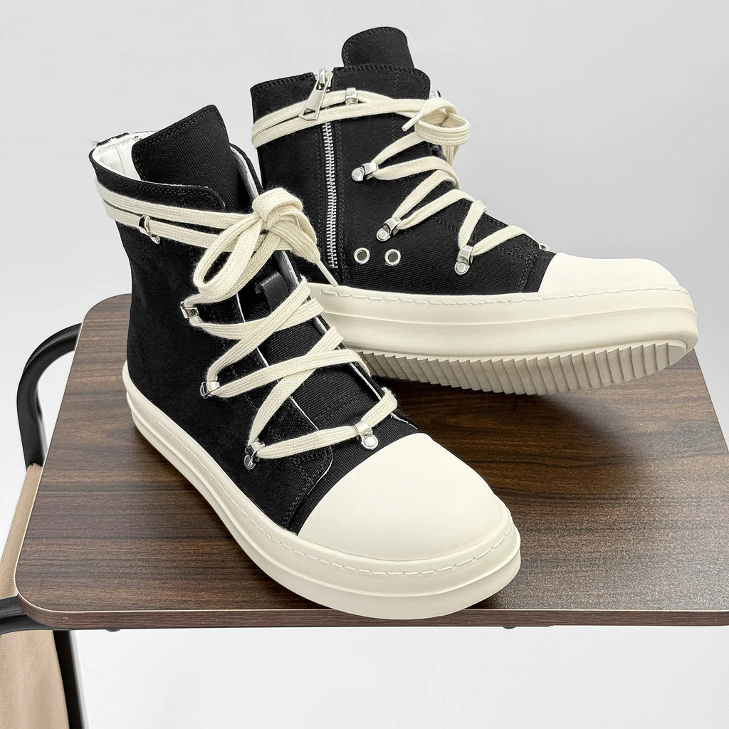 Brand Men Shoes Casual Canvas Distress Flats High to Ankle Boots Women Owens Vintage Original Luxury Designers Sneakers