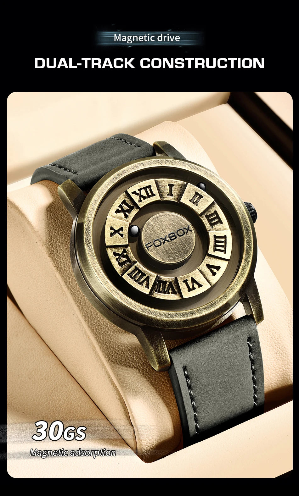 FOXBOX Men's Quartz Watch Fashion Personality Creative Scrolling Iron Ball Magnetic Pointer Waterproof for Male Watches Gift+Box - Sun Studio
