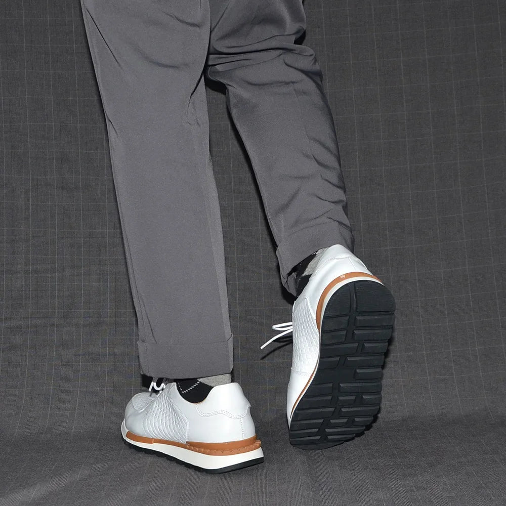 4 Colors Genuine Leather Man Luxury Sneakers Plaid Weave Pattern Lace-up Men Casual White Oxford Shoes Deals Spring Autumn 2024 - Sun Studio