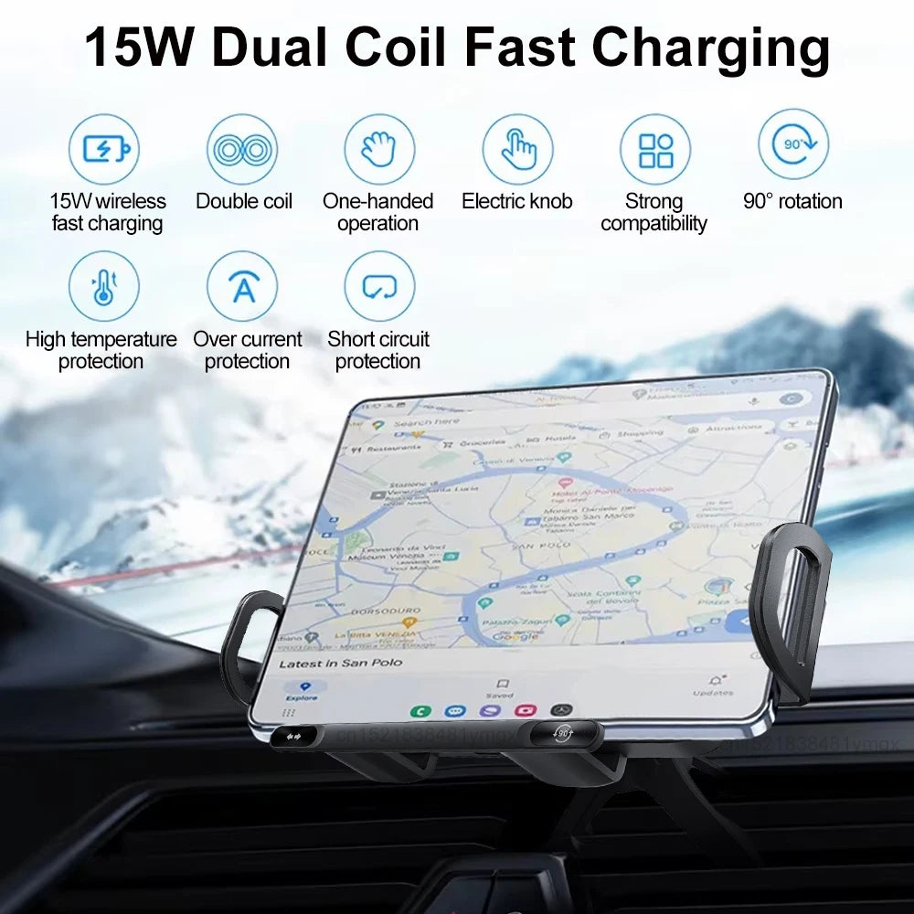 Car Wireless Charger DualCoil Fold Screen Car Phone Holder for Samsung Galaxy Z Fold 6 5 Flip 4 3 Fast Charging Vent Mount Stand - Sun Studio