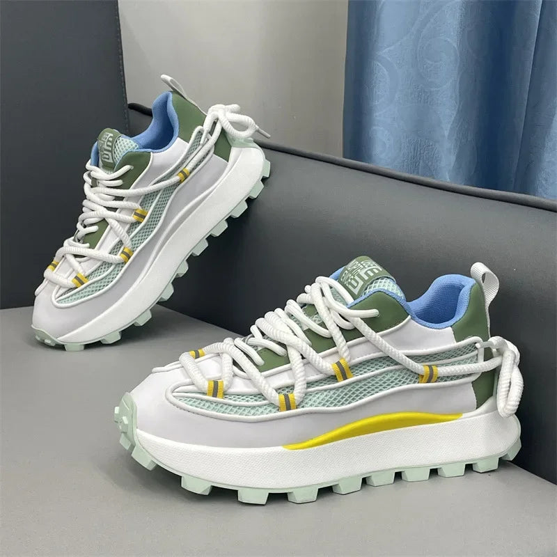 Chunky Sneaker Men Designer Running Shoes Fashion Casual Microfiber Leather Mesh Breathable Height Increased Flat Platform Shoes - Sun Studio