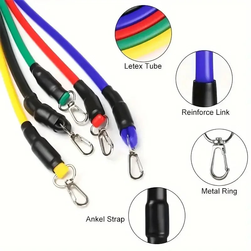 11pcs/Set Pull Rope, Resistance Bands, Portable Fitness Equipment, Ankle Strap, Chest Expander, Elastic Exercise Band - Sun Studio