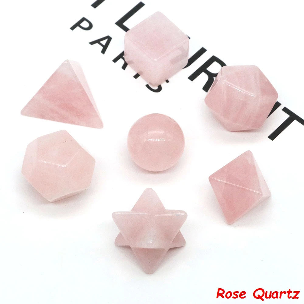 7 Chakra Platonic Sacred Stones Geometry Set Natural Reiki Healing Crystal for Meditation Therapy Balancing Spiritual Home Decor - Sun Studio