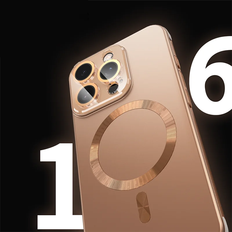 For Magsafe Magnetic Wireless Charging Luxury Solid Color Plating Phone Case For iPhone 16 Pro Max 14 13 15 Pro Max Back Cover - Sun Studio