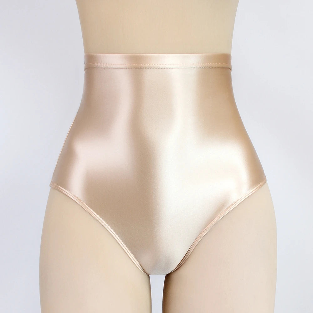 Sexy MEN gloss underwear Briefs Bikini Bottoms with Buttocks Silky Oily swimsuit big size super High Waist Tights Underpants - Sun Studio
