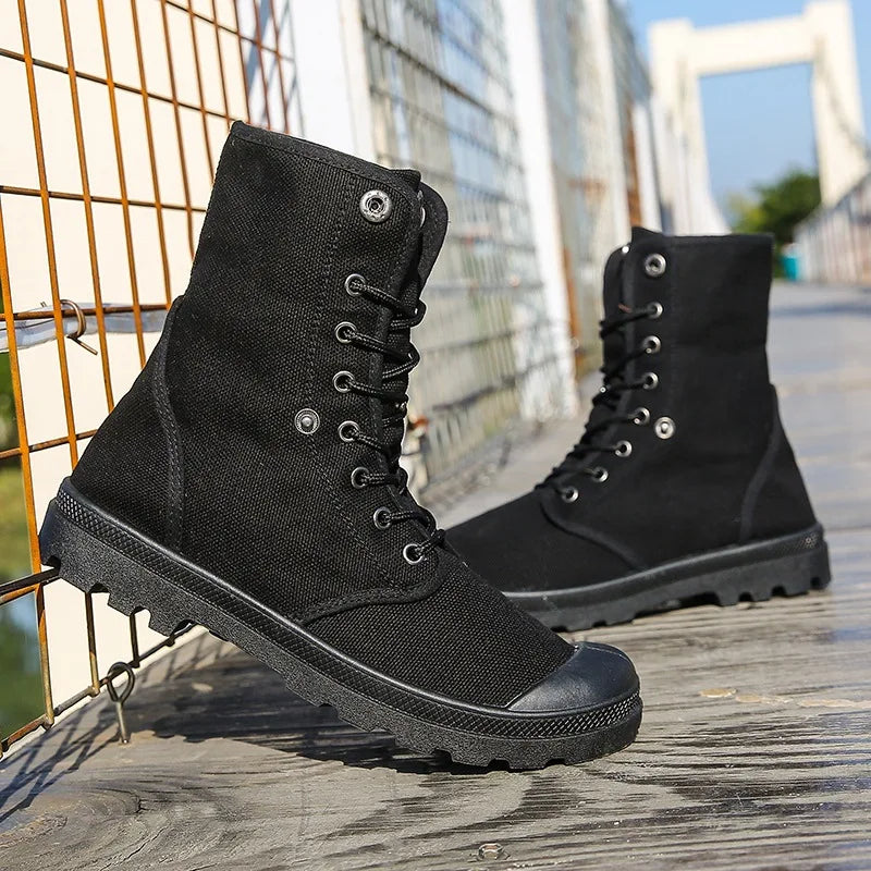 Spring Autumn Cloth Shoes Mens Single Boots Flat Non-slip Street Style High top Male Footwear Black Green Blue Plus Size 45 D316 - Sun Studio