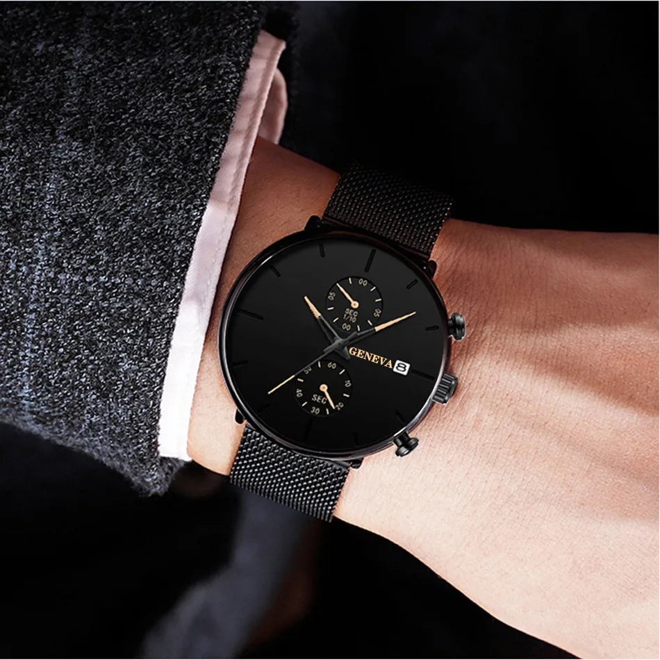Men Watches Luxury Brand Date Calendar Watches Men Stainless Steel Mesh Watch For Mens Casual Quartz Watch Relogio Masculino Hot