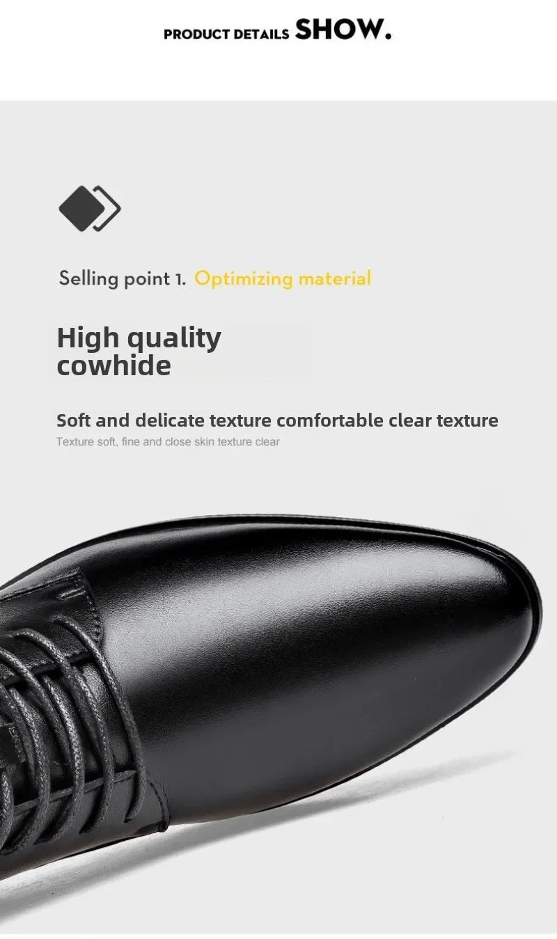 Men's Boots Fashion High-top Casual Boot Pointed Tip Business Leather Boots for Men Plush Warm Winter Boots Lace Up Ankle Botas - Sun Studio