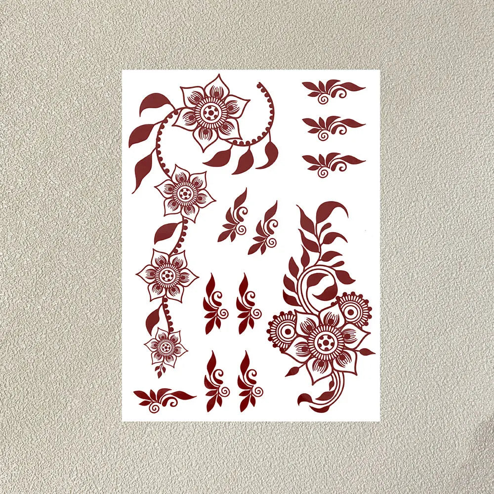 Waterproof Flower Hand Tattoo for Women Maroon Henna Tattoo Stickers for Hand Fingers Body Art Disposable Fake Tattoo Festival - Sun Studio