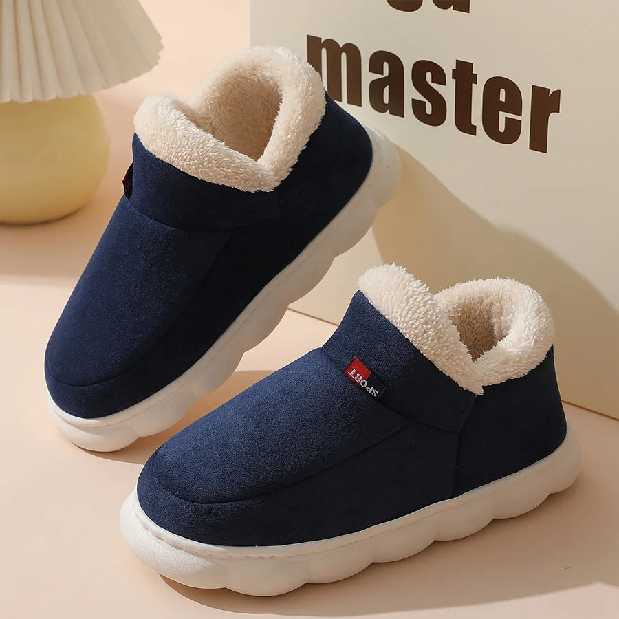 Asgard Men Plush Platform Slippers Winter Warm Outdoor Antiskid Fluffy Soft Cotton Boot Indoor Fashion Cozy Furry Flat Home Shoe