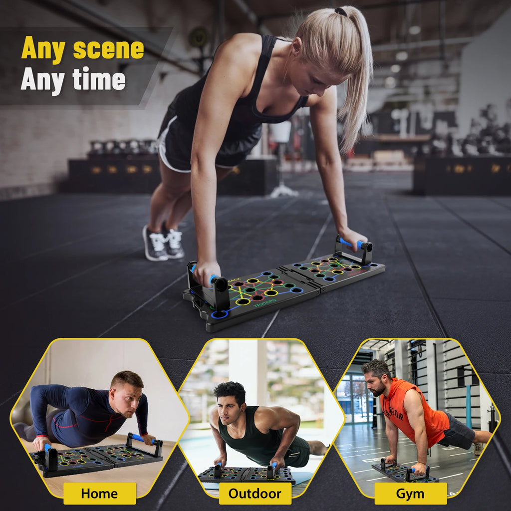 Foldable Push Up Board with Resistance Bands, 24-In-1 Multifunctional Press Up Board for Men Women, for Effectively Exercise - Sun Studio