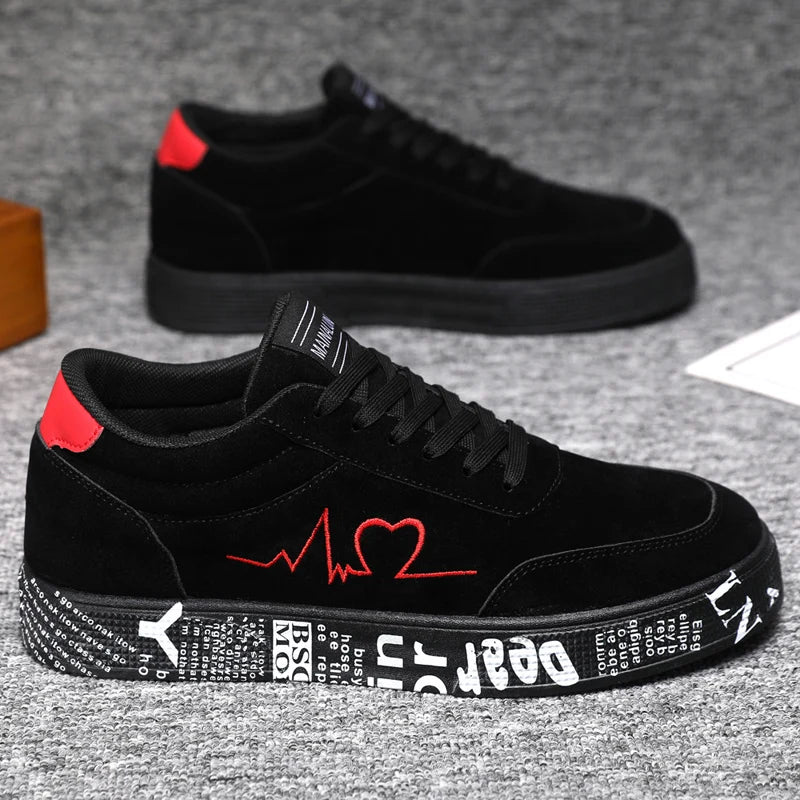 Breathable Mid-Top Sneakers , Heart & Music Graphic Design, Casual Streetwear Shoes for Couples, Valentine's Day & Birthday Gift - Sun Studio
