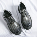 New Black Men Shoes Lace-up  Round Toe Stone Pattern Brown Gray Men Dress Shoes Size 38-46