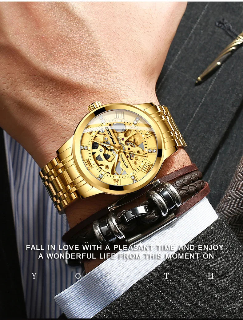 Bindond Mens Automatic Mechanical Watches Top Brand Luxury Stainless Steel Waterproof Hollow Male Wristwatches Relogio Masculino - Sun Studio