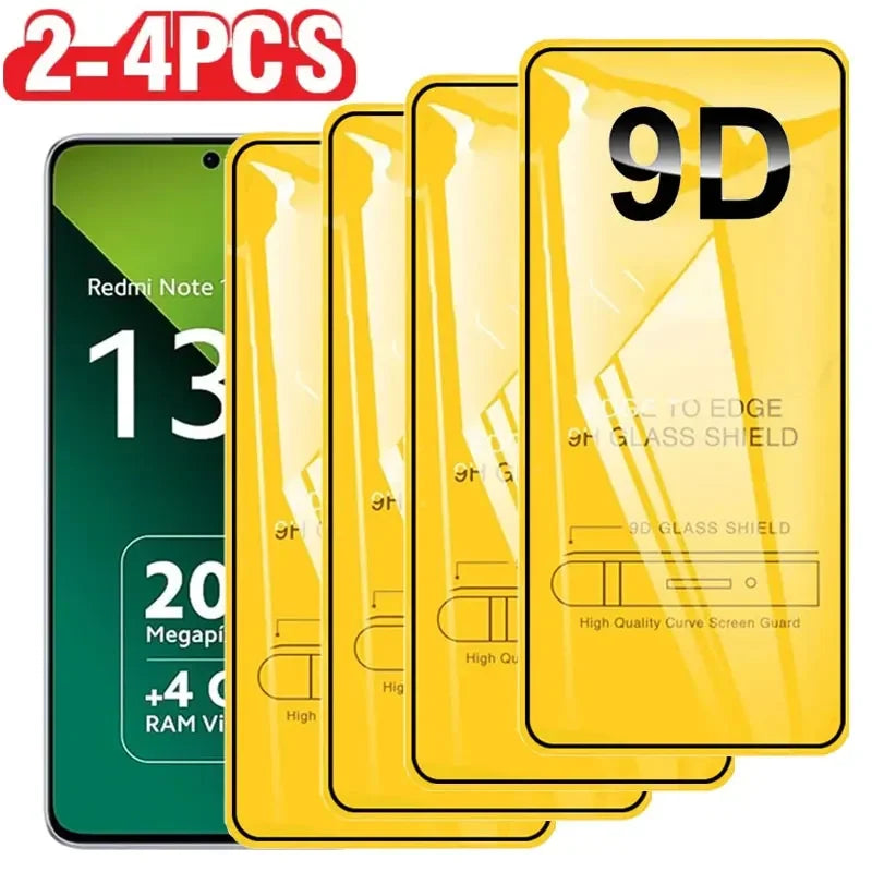 2-4PCS 9D Tempered Glass For Redmi Note 13 12 11 Pro Plus 10 9 8 12S 11S 10S Screen Protector for Xiaomi Redmi 13C 12C 12 10C 10 - Sun Studio