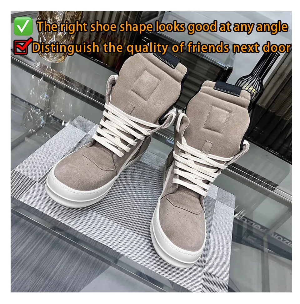 Ro Shoes Men Leather 2025 New Earthy Grey Cow Suede Lace Up Zipper Thick Sole Luxury Geo Women Street Hip-hop Casual Flat Boots - Sun Studio