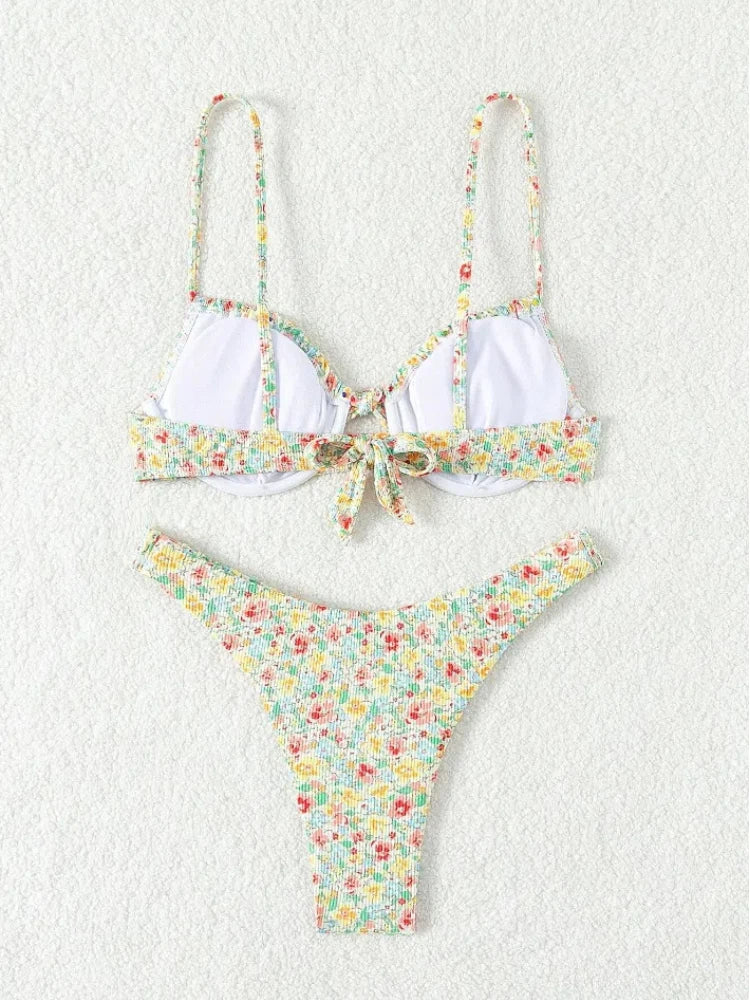 New Sexy Floral Print Push Up Bikini 2024 Women Swimwear Female Swimsuit Two Pieces Thong Bikini Set Bather Bathing Suit Beach - Sun Studio