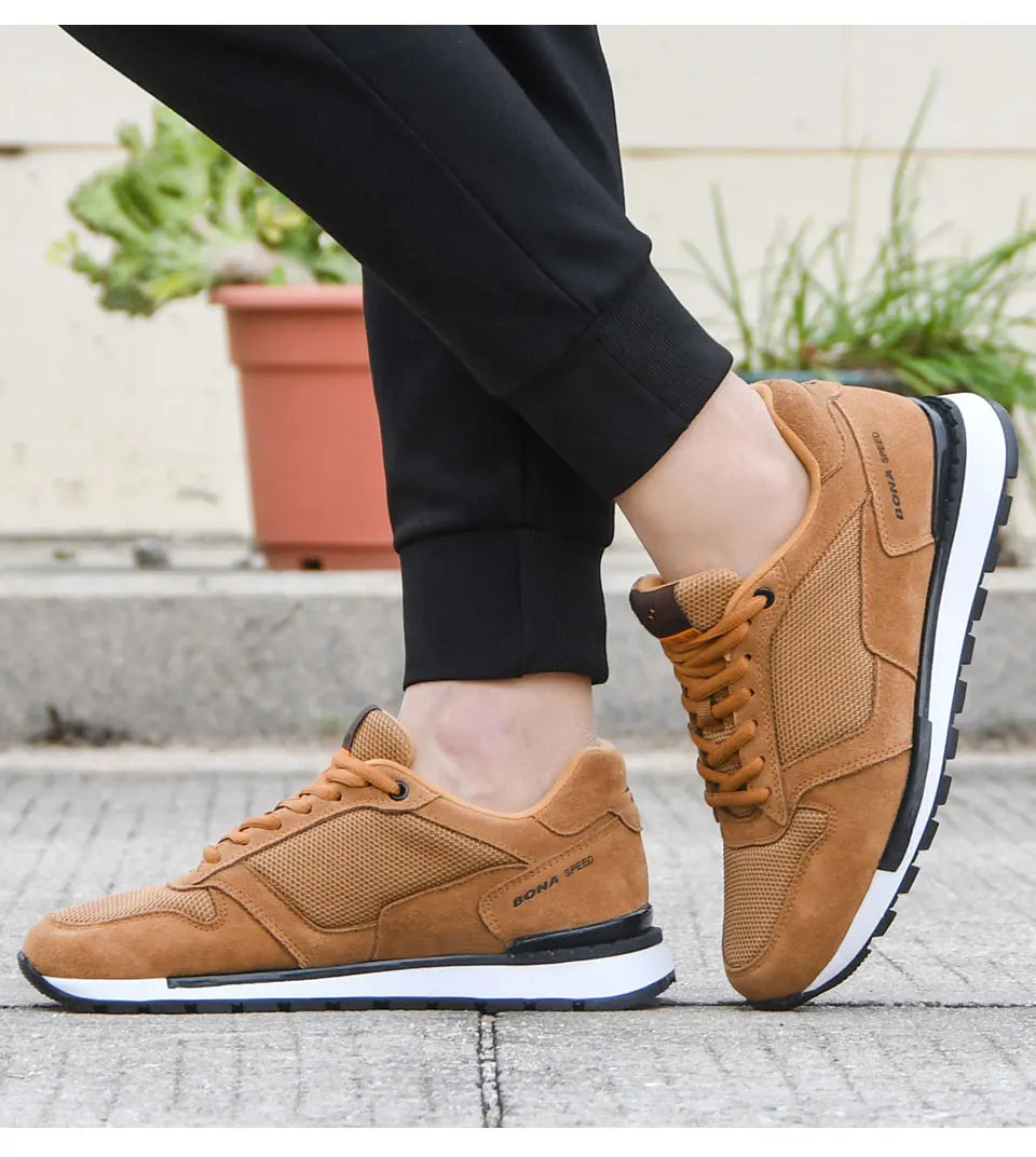 BONA 2022 New Designers Suede Casual Shoes Men Sneakers Outdoor Walking Shoes Man Comfortable Shoes Walking Footwear Mansculino - Sun Studio