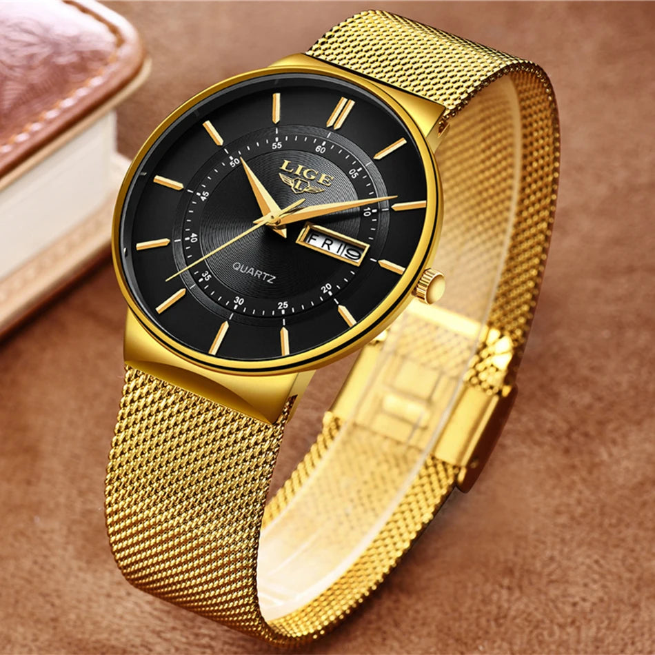 LIGE 2024 Luxury Men Watches Waterproof Ultra Thin Date Clock Male Steel Strap Casual Quartz Watch Men Sports Wrist Watch Man - Sun Studio