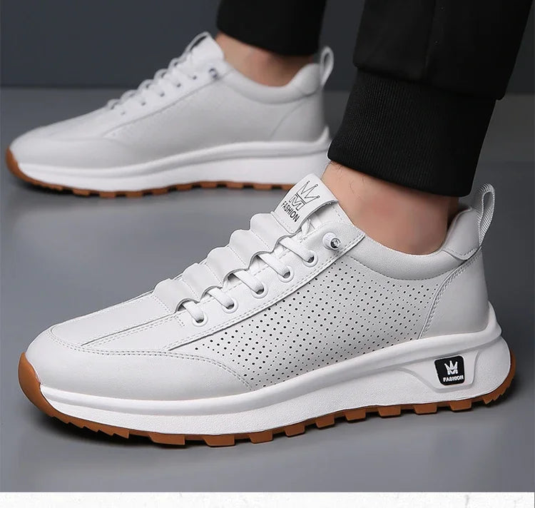 Designer New Men Genuine Leather Casual Sport Shoes Street Fashion Comfortable Cow Leather Lace-up Sneakers - Sun Studio