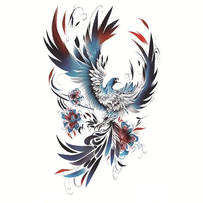 Waterproof Temporary Tattoo Sticker Phoenix Flash Tattoos For Women Men Colorful Phoenix Body Art Fake Tatoo Flower Arms Tattoo - Sun Studio