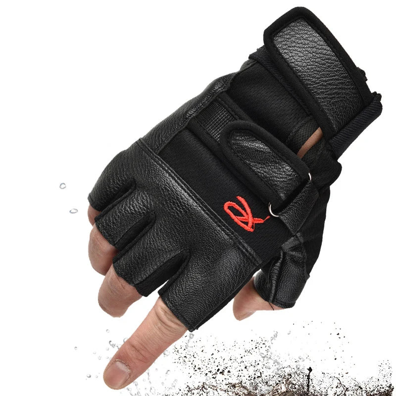Leather Fitness Sports Weightlifting Weight Lifting Men Gym Gloves Mitts Thicken Half Finger Summer Durable - Sun Studio