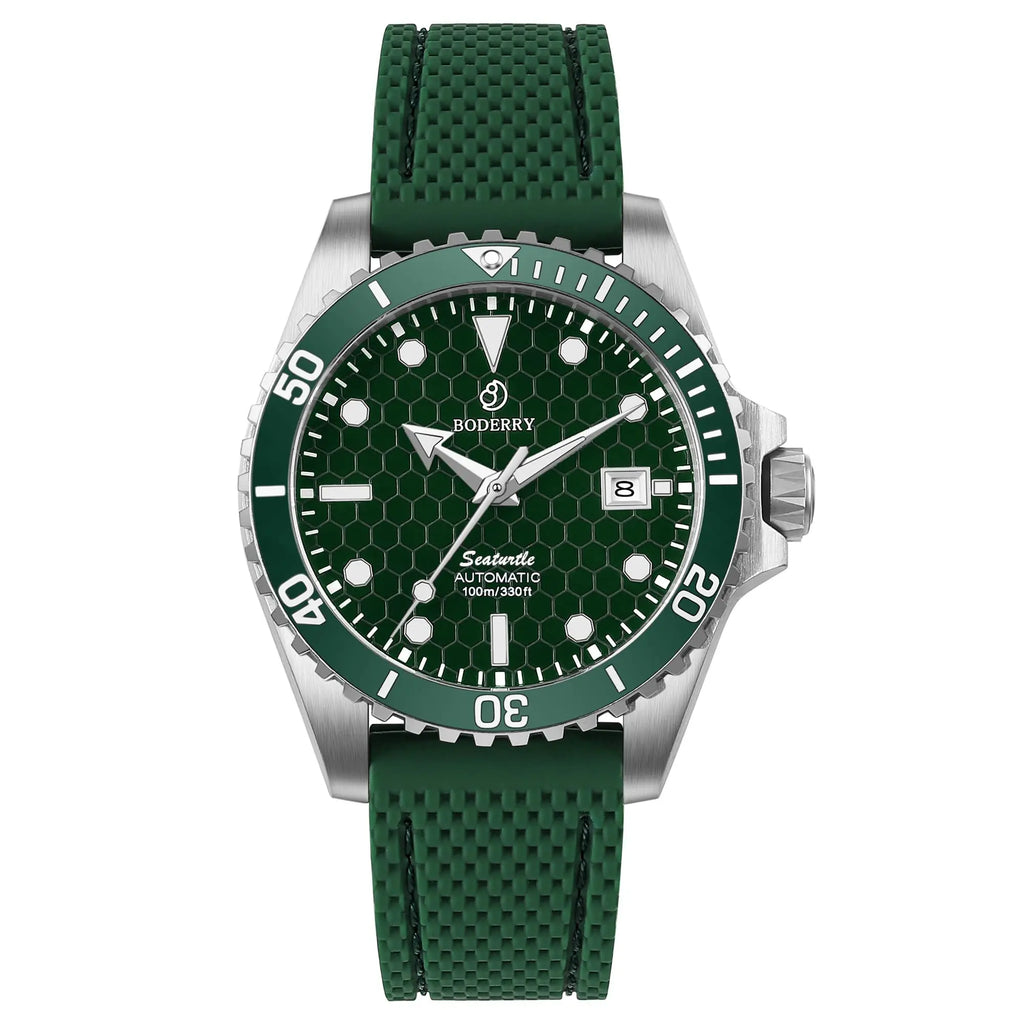 BODERRY Mens Automatic Watches Military Watch Mechanical Wristwatch Titanium Diver 100m Waterproof Sapphire C3 Luminous Sport - Sun Studio