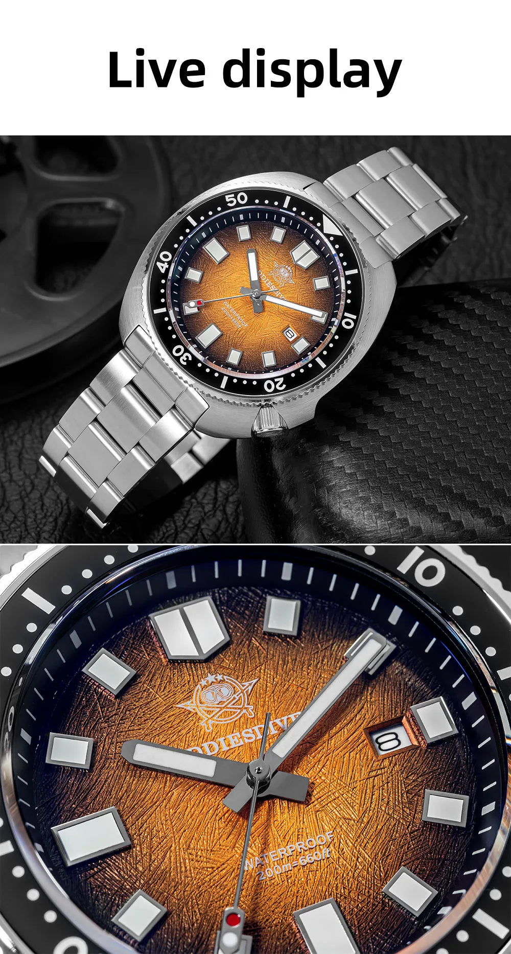 ADDIESDIVE Watch For Man AD2511 Sapphire Glass Window Display BGW9 Luminous 200M waterproof 316L Stainless Steel Quartz Watches - Sun Studio
