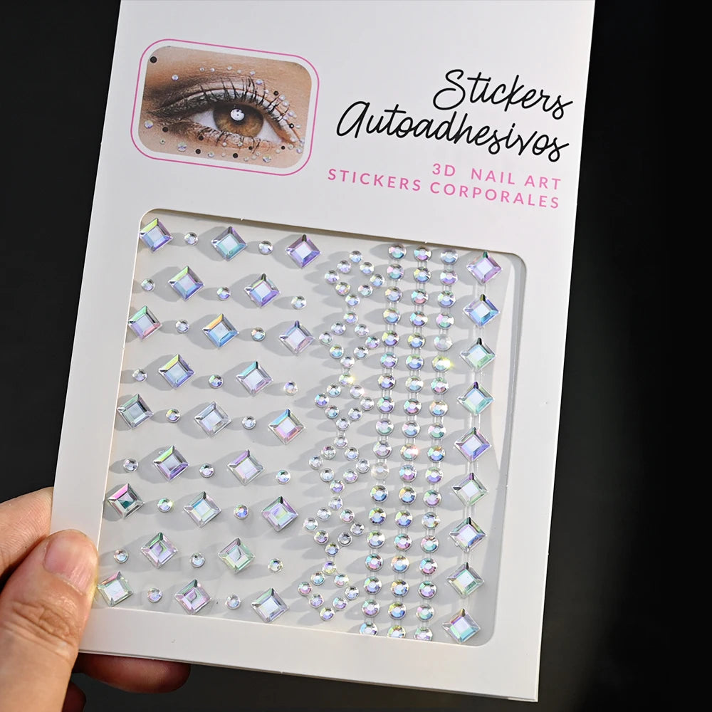 1Pcs Face Diamond Gem Sticker 5D Colorful Rhinestone Tattoo Stickers Fo Festival Nail Body Makeup Bling Jewelry DIY Face Sticker - Sun Studio