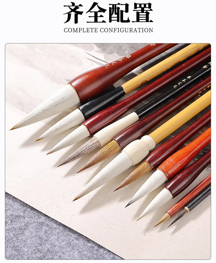 7/11Pcs Chinese Calligraphy Brush Set Kanji Japanese Sumi Painting Drawing Artist Writing Brushes With Roll-up Bamboo Pen Bag - Sun Studio