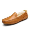 Winter Fur Loafers Men Casual Shoes Cotton Leather Dress Shoes Slip-on Flats Plush Man Moccasins Fleece Lined Driving Shoes