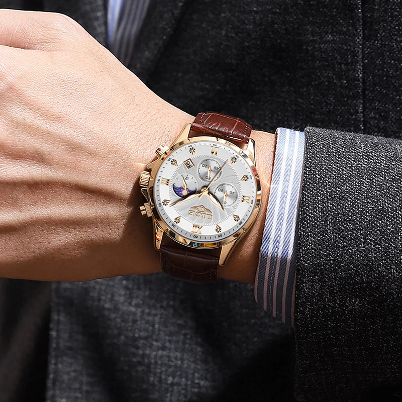 LIGE New Quartz Watches for Men Top Brand Luxury Leather Fashion Military Watch Men Sport Waterproof Chronograph Montre Homme - Sun Studio