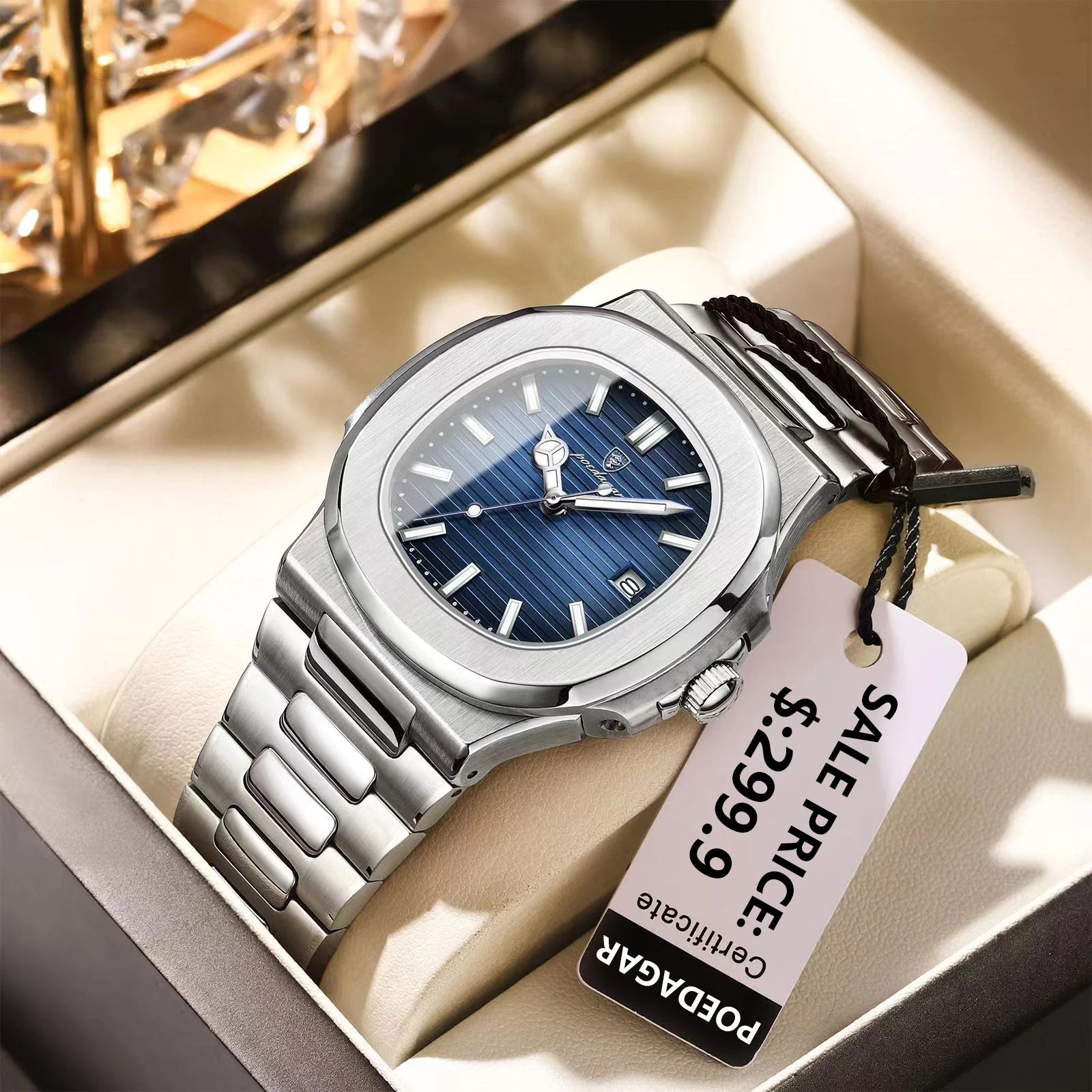 POEDAGAR Square Luxury Men Wristwatch Waterproof Luminous Date Stainless Steel Male Clock Business Sports Quartz Watches For Men - Sun Studio