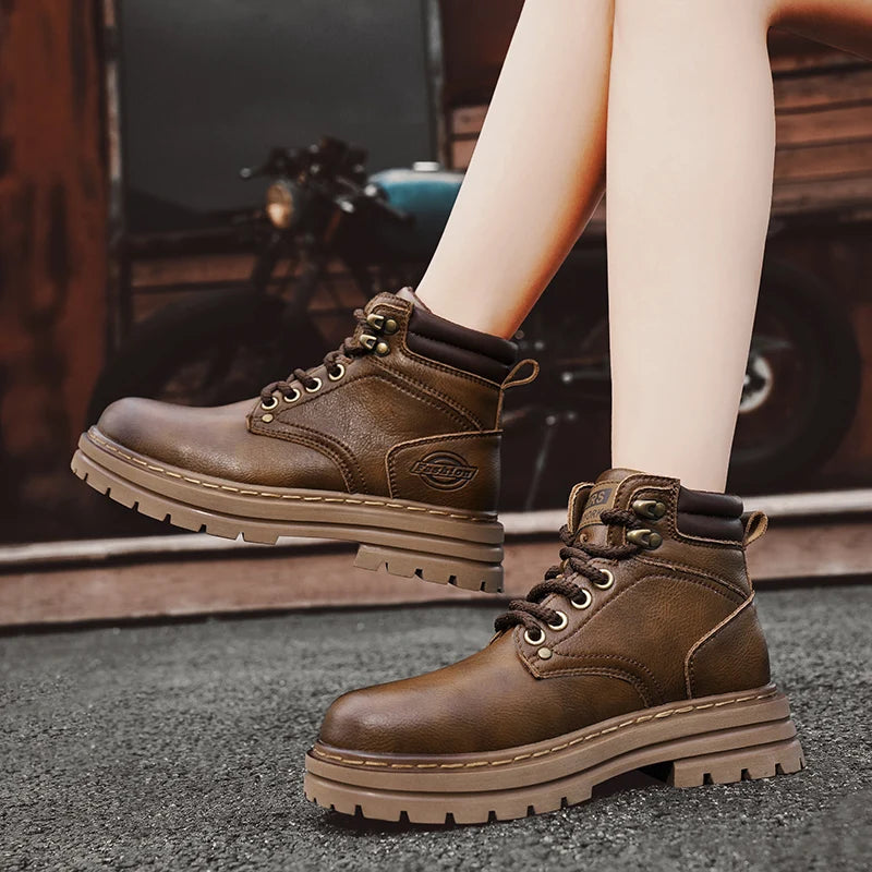 High Quality Leather Mens Boots New Arrival Male High Top Flats Comfortable Lace-Up Low Top Sneakers Stylish Male Ankle Boots - Sun Studio