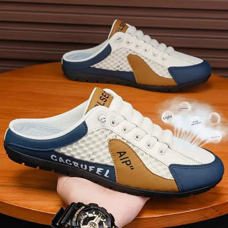 Men's Slip-On Lace-Up Casual Sports Shoes Breathable Mesh Unisex Spring Autumn Season Low Cut Flat Footwear Quick Easy Wear - Sun Studio
