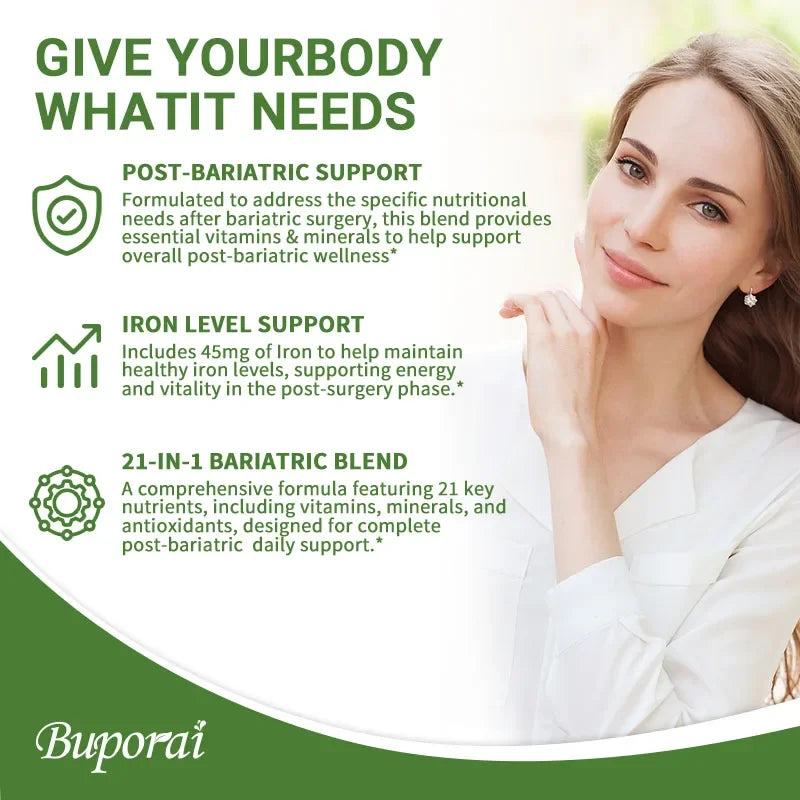 Bariatric Multivitamin Supplement - Contains 21 Vitamins and Minerals To Promote Overall Health and Maintain Energy Levels - Sun Studio
