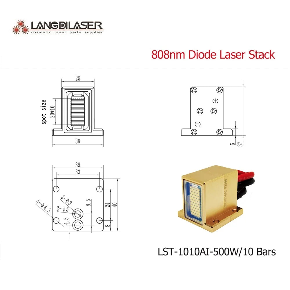 LST-1010AI 808nm&810nm Diode Laser Stack 500W Macro-Channel Module 10 Bars for Aesthetic Machines Hair Removal/Skin Rejuvenation - Sun Studio