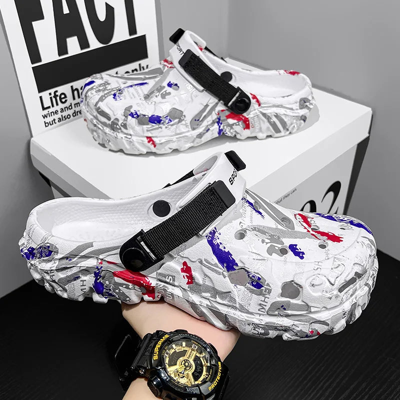 Big Size 47 Summer Men White Clogs Outdoor Garden Clogs Hole Shoes Male Casual Shoes Water Shoes Comfort Home Soft Slippers - Sun Studio