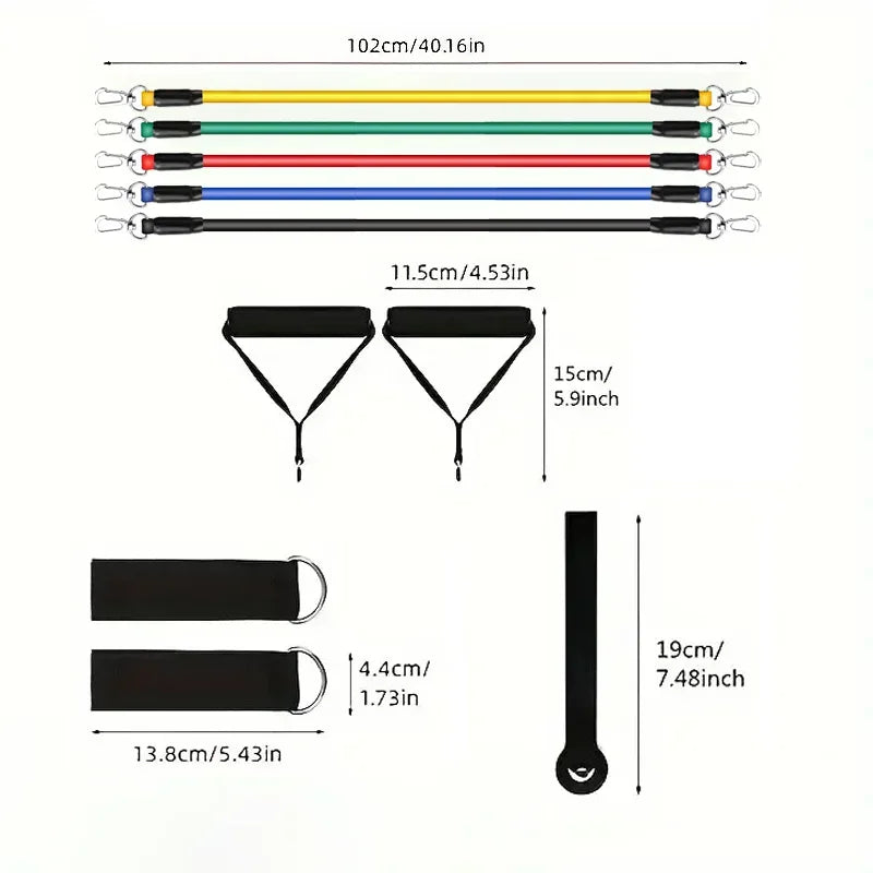 11pcs/Set Pull Rope, Resistance Bands, Portable Fitness Equipment, Ankle Strap, Chest Expander, Elastic Exercise Band - Sun Studio