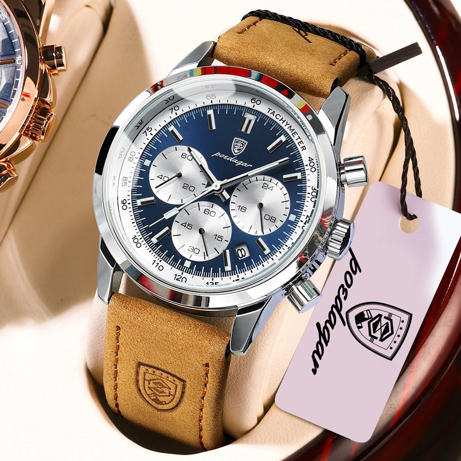 POEDAGAR Top Brand Men's Quartz Watch Waterproof Luminous Chronograph Military Man Watch Luxury Fashion Leather Watches For Men - Sun Studio