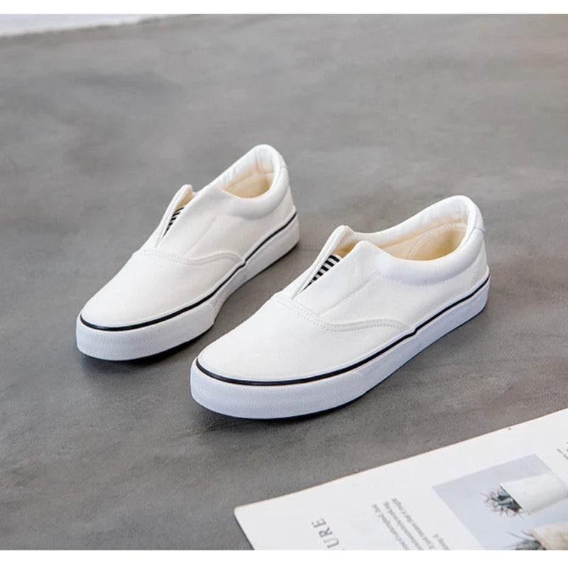 Men's Non-slip Skateboard Shoes Breathable Canvas Shoes Men's Casual Cloth Shoes Solid Color Flat Comfortable White Sneakers - Sun Studio