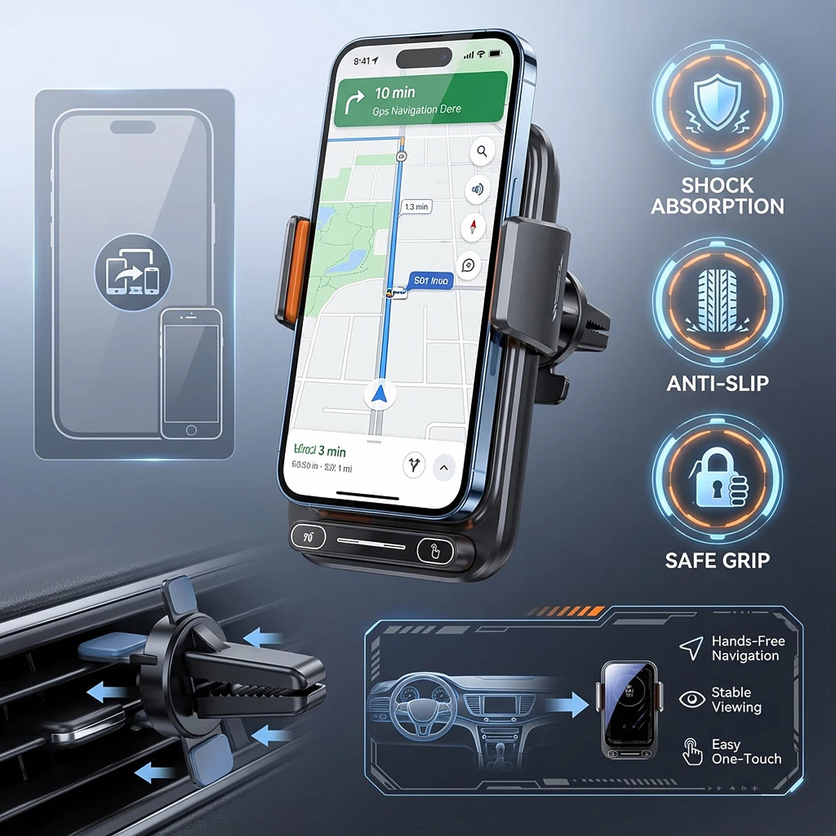 Car Phone Charger Phone Holder 15W Wireless & Wired Charger Auto Sensing One-Touch Release and Rotation Qi FCC ROHS Certified - Sun Studio