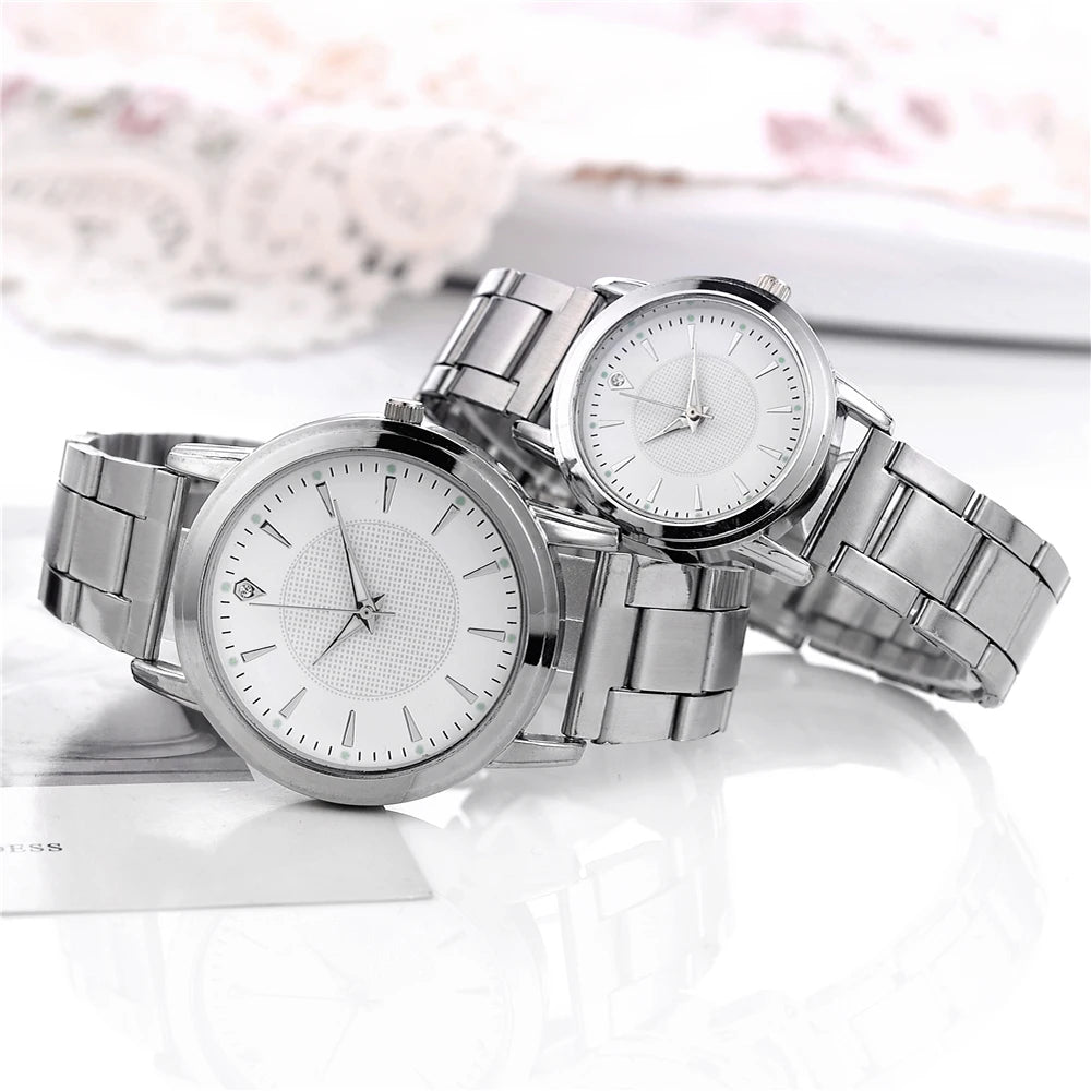 2PCS Couple's Watches Men Business Watch Fashion Analog Women Quartz Watch (Without Box) - Sun Studio