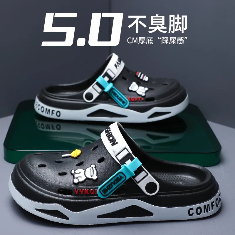 Summer new trend hole shoes outside wear cartoon fashion home home couples non-slip hole sandals beach Baotou slippers men's