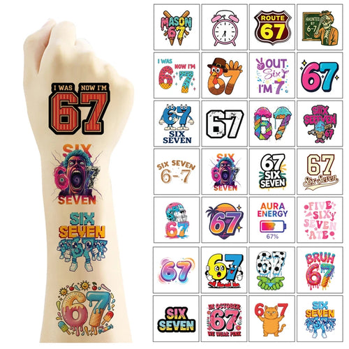 40pcs/set New Funny 67 Six Seven Temporary Tattoo Stickers For Body Art Tattoo Party Gifts Sticker - Sun Studio