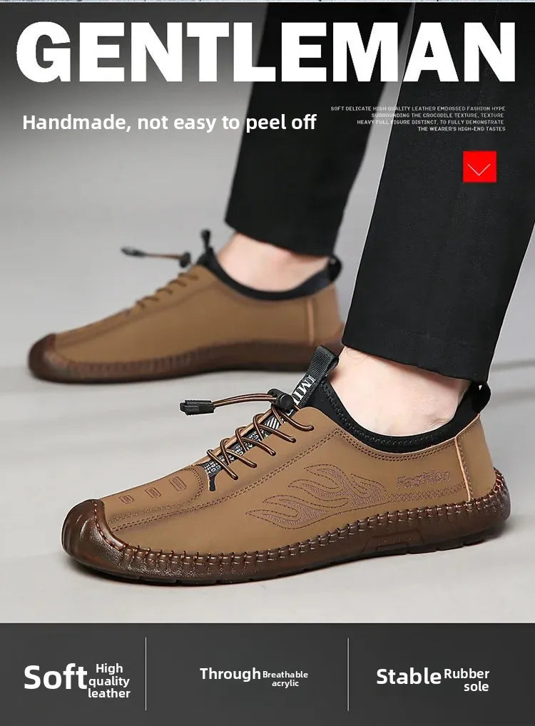Men's Casual Slip-On Soft Bottom Breathable Beans Shoes Fashionable Spring Autumn Wear Resistant Microfiber Leather Shoes - Sun Studio