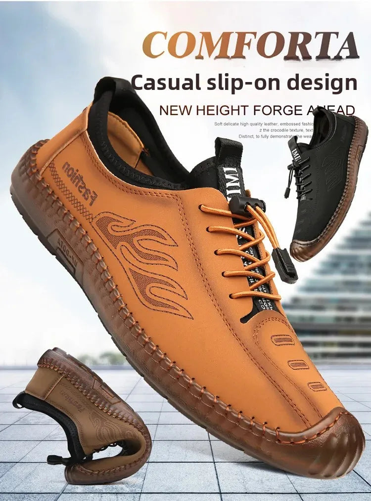 Men's Casual Slip-On Soft Bottom Breathable Beans Shoes Fashionable Spring Autumn Wear Resistant Microfiber Leather Shoes - Sun Studio