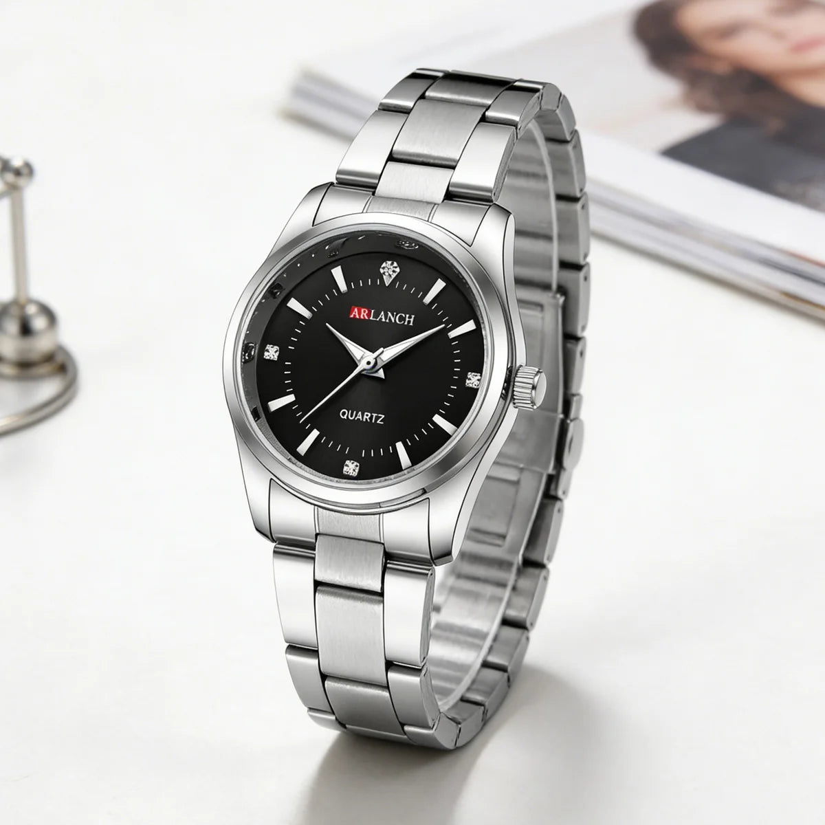 Ladies Dress Watch 29mm Silver Stainless Steel Gorgeous Rhinestone Quartz Clock Suitable Banquet Accessories & Daily Decoration - Sun Studio
