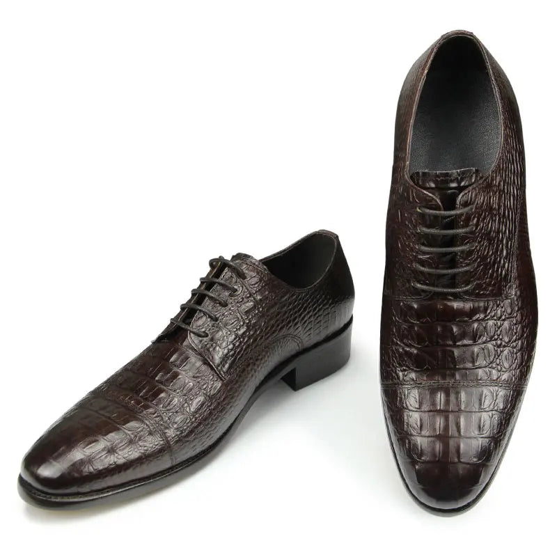 Luxury Crocodile Pattern Genuine Leather Shoes Handmade Men's Vintage Casual Leather Shoes Custom Pointed Toe Oxford Dress Shoe - Sun Studio